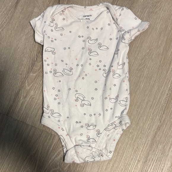 Carter's White and Pink Swan Print Bodysuit - Picture 1 of 1